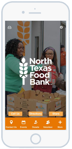 North Texas Food Bank app homepage on an iphone screen