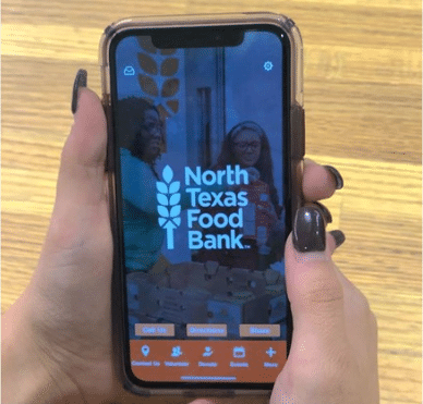 North Texas Food Bank app homepage on an iphone screen