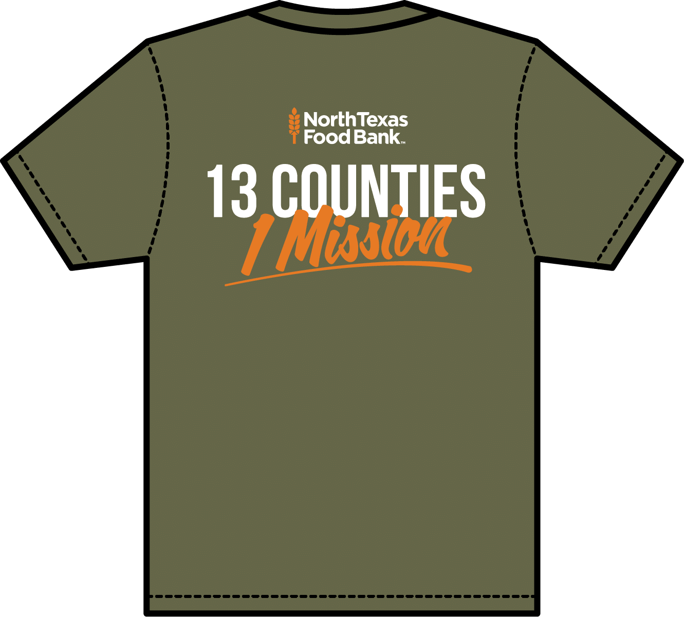 Back of TX Outline Shirt: 13 Counties 1 Mission
