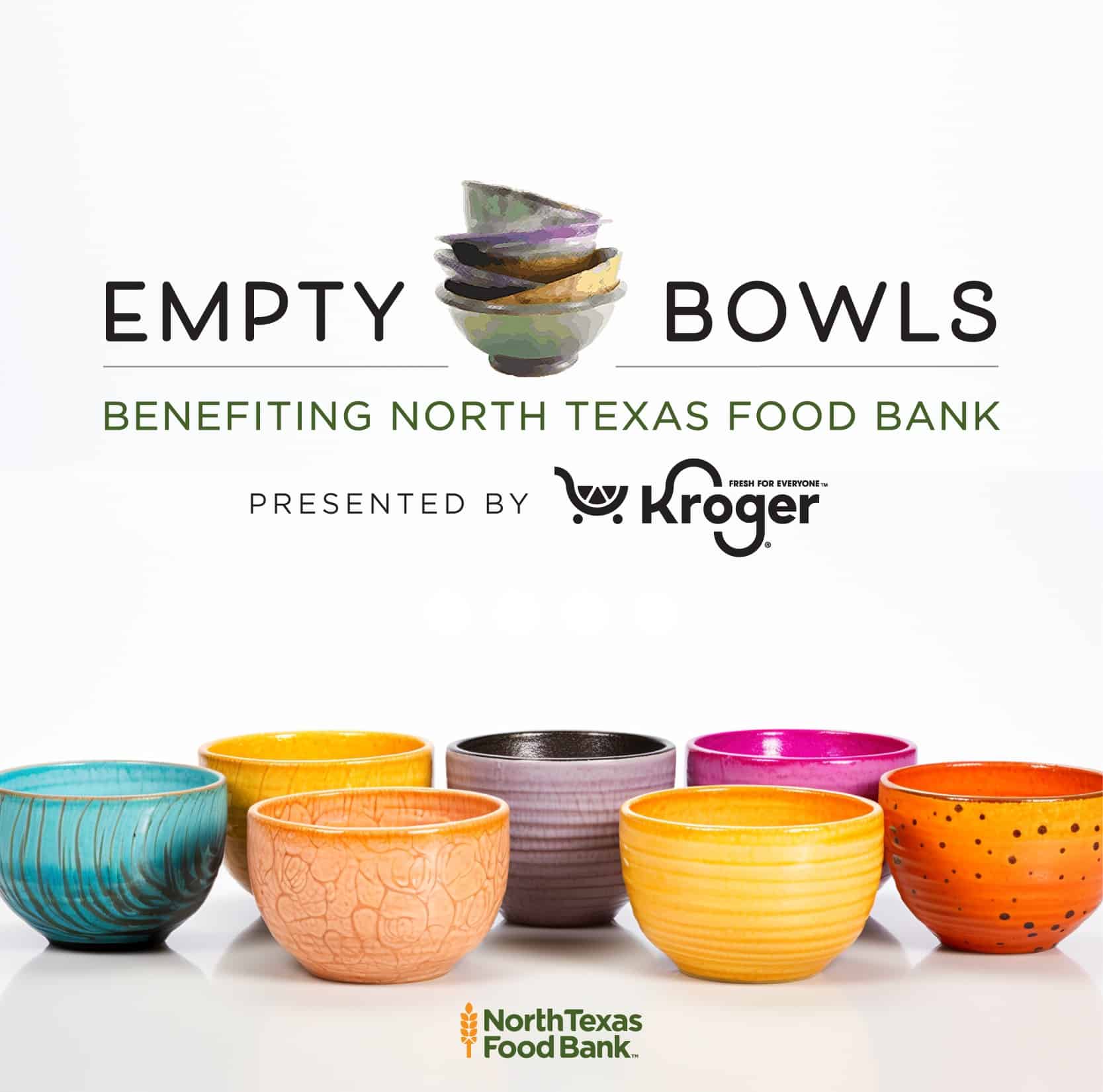 Empty Bowls Event Graphic Featuring Colorful Bows. Presented by Kroger