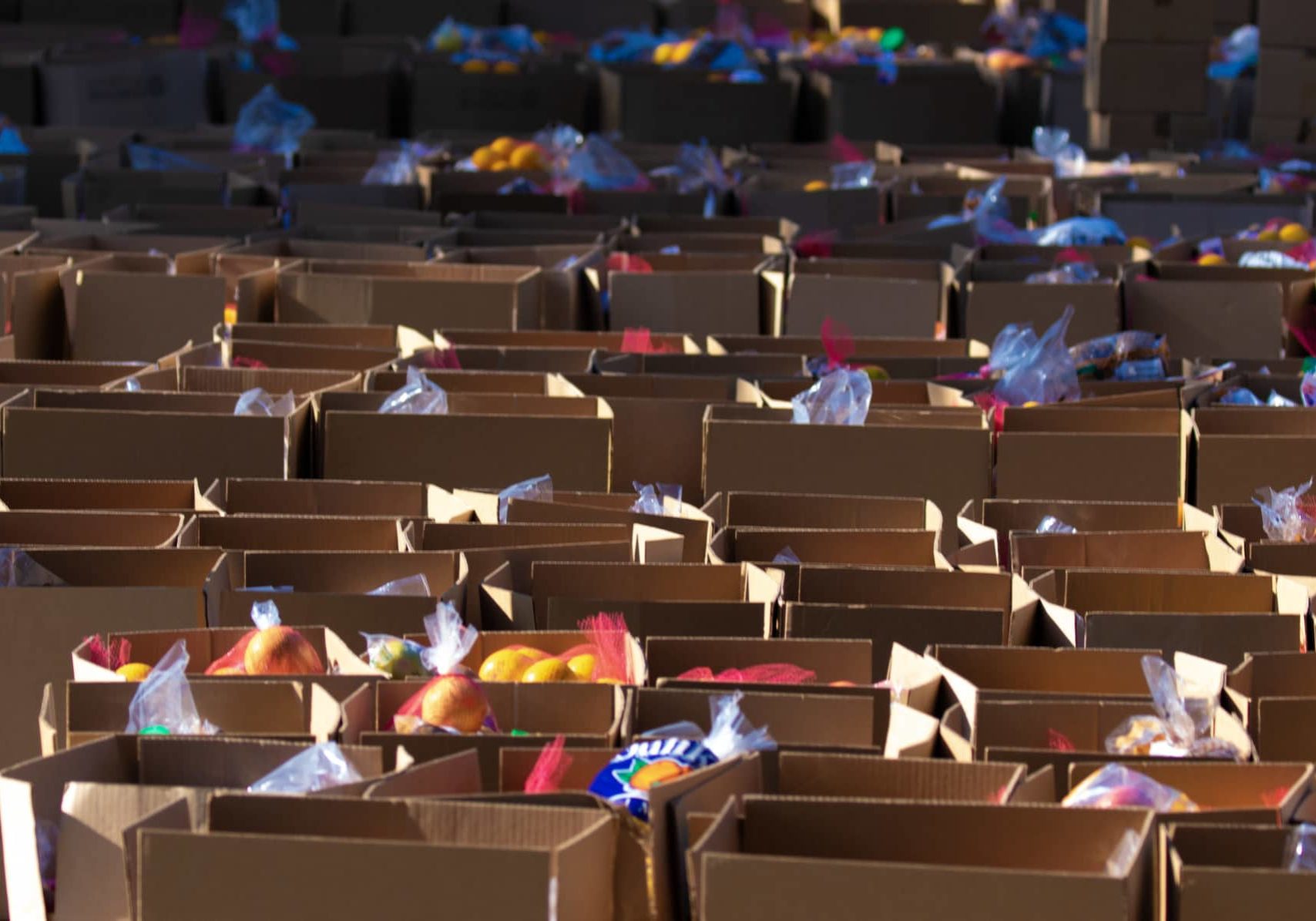 Boxes ready for pick up at a Second Harvest Food Bank of Central Florida mobile food distribution.