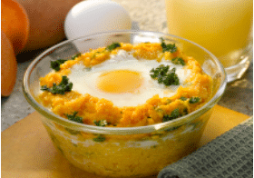 Eggs Over Kale And Sweet Potato Grits
