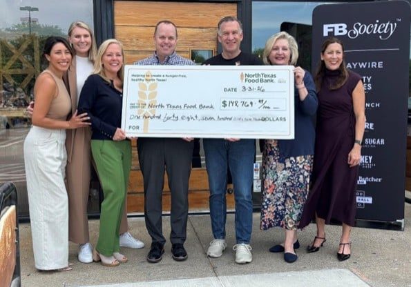 Caitlin Beveridge, VP pf Marketing FB Society, Julie Brown, Director of Marketing Sixty Vines, Christine Magrann, President and COO FB Society, Brad Leist, CFO, FB Society, Jack Gibbons, CEO FB Society, Trisha Cunningham, President and CEO of North Texas Food Bank, and Jami Sharp, Head of PR & Communications